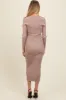 Taupe Knit Shrug Fitted Maternity Midi Dress sold by Pinkblush