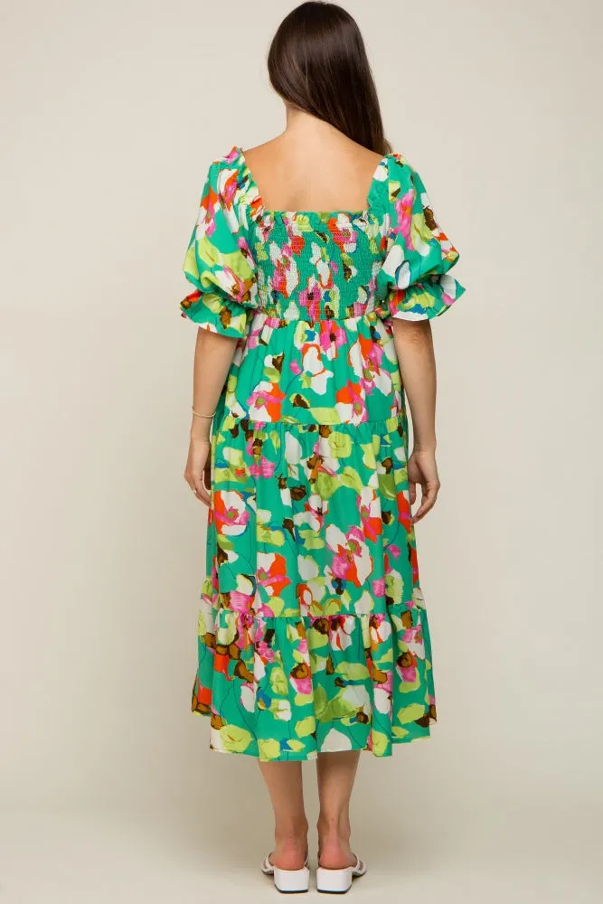 Green Floral Puff Sleeve Maternity Midi Dress sold by Pinkblush product image thumbnail 4