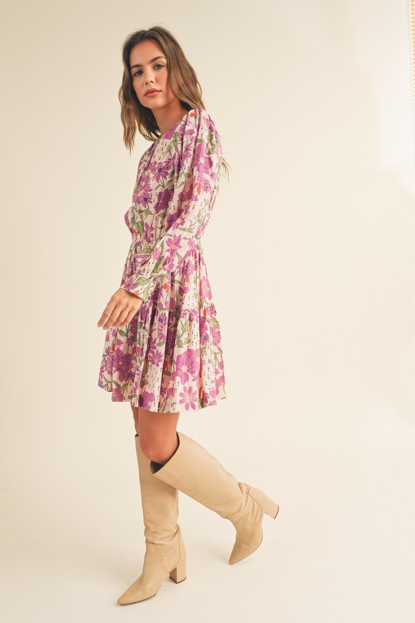 Lilac Multi Floral Border Print Flared Mini Dress sold by Pinkblush product image thumbnail 3