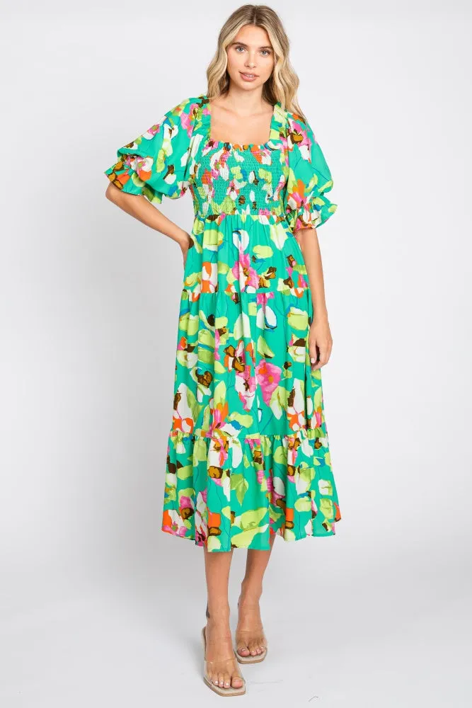 Green Floral Puff Sleeve Maternity Midi Dress sold by Pinkblush product image thumbnail 5
