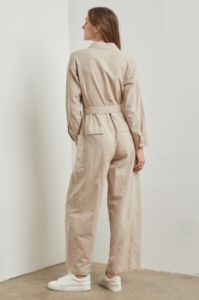 Taupe Waist-Tie Linen Jumpsuit sold by Pinkblush