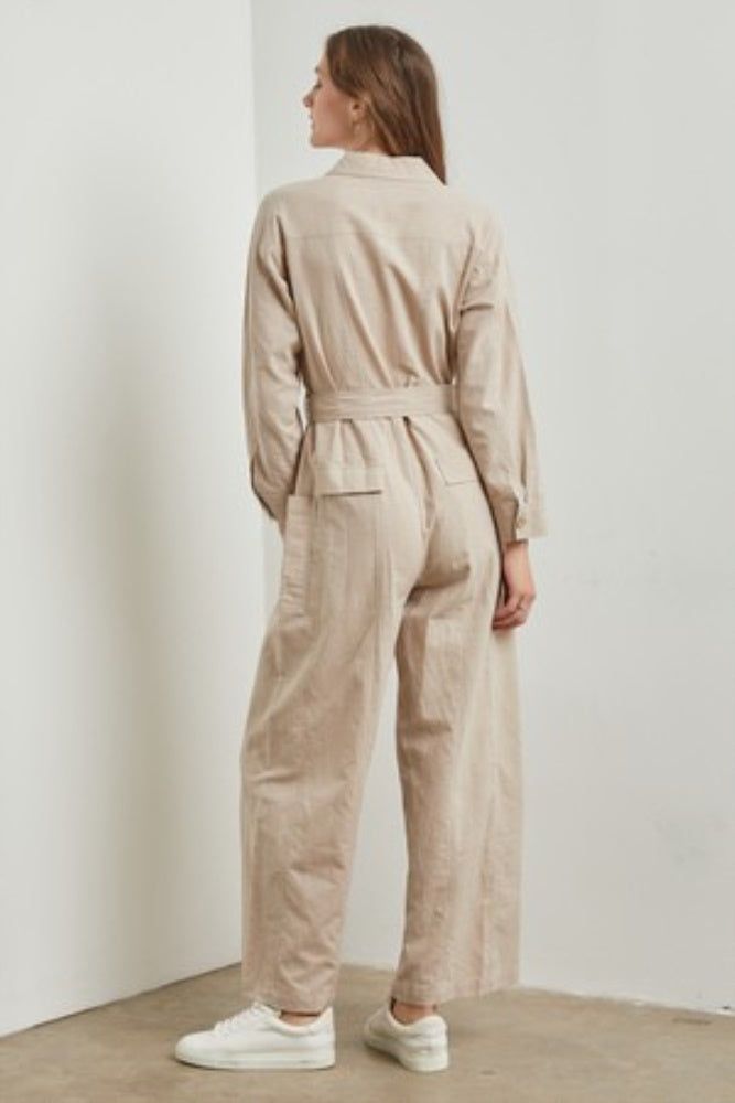 Taupe Waist-Tie Linen Jumpsuit sold by Pinkblush product image thumbnail 2