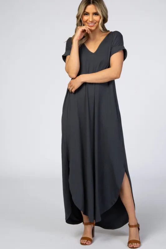 Charcoal Side Slit Maxi Dress sold by Pinkblush