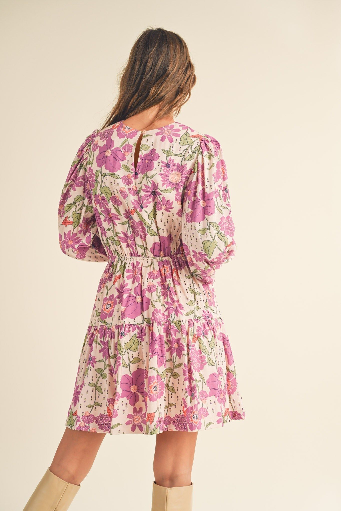 Lilac Multi Floral Border Print Flared Mini Dress sold by Pinkblush product image thumbnail 4