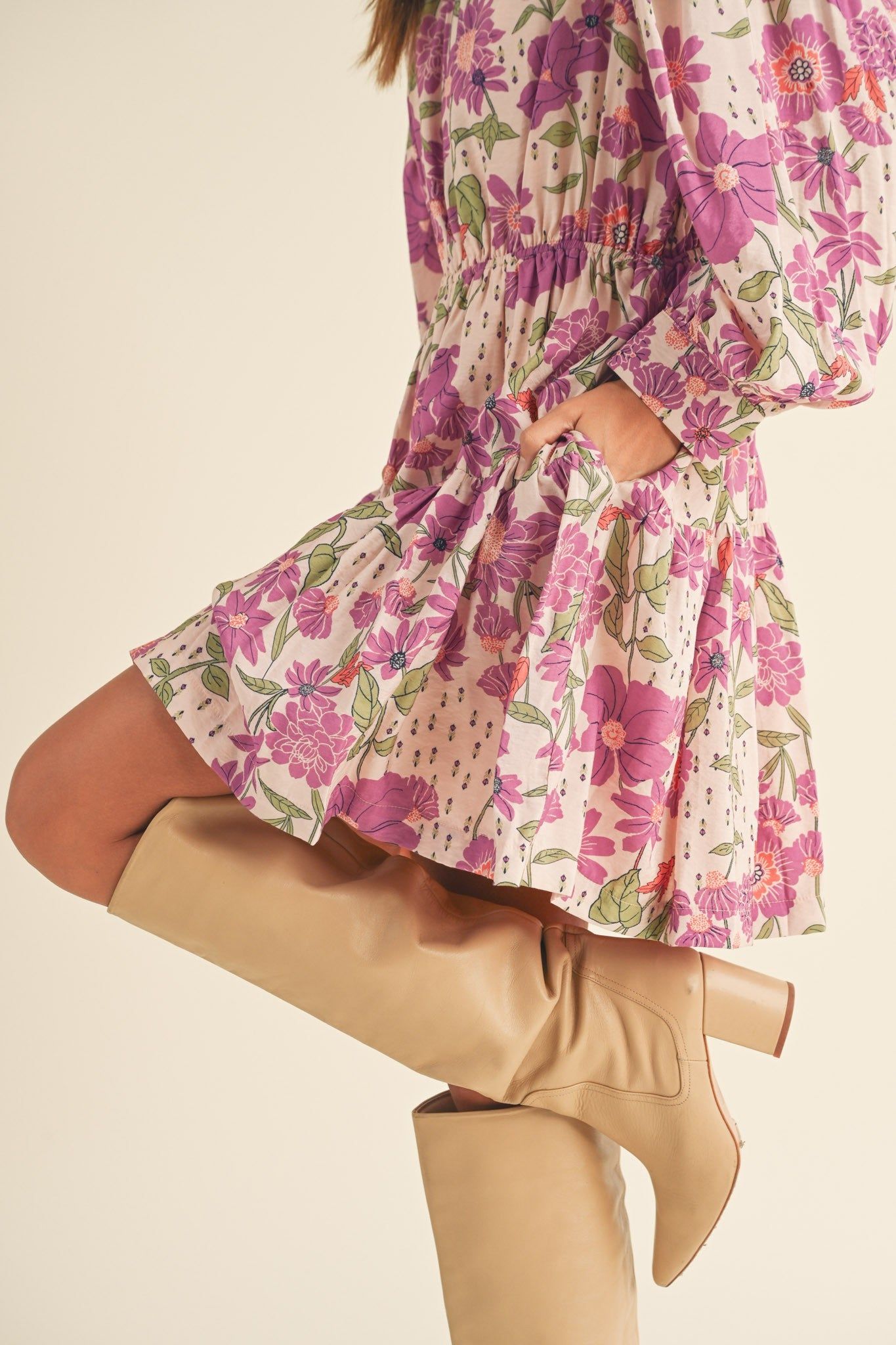 Lilac Multi Floral Border Print Flared Mini Dress sold by Pinkblush product image thumbnail 5
