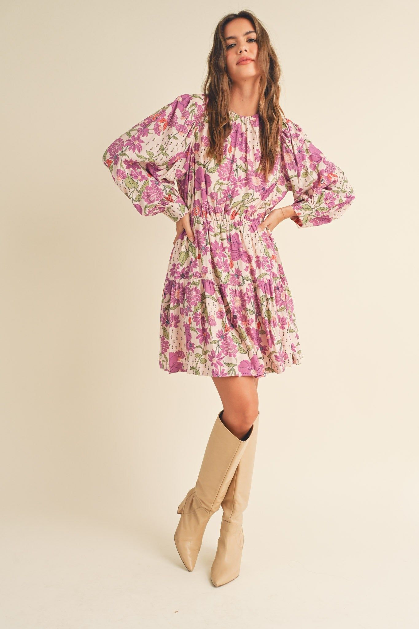 Lilac Multi Floral Border Print Flared Mini Dress sold by Pinkblush product image thumbnail 2