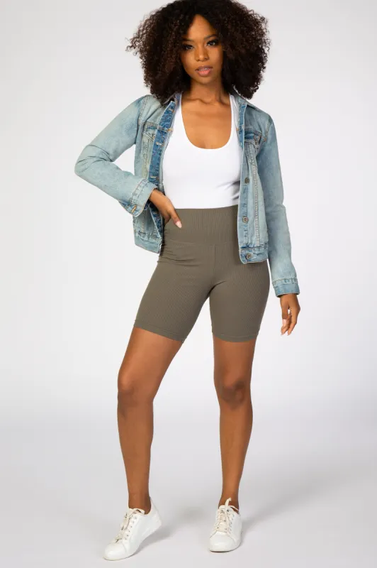 Olive Ribbed Bike Shorts sold by Pinkblush