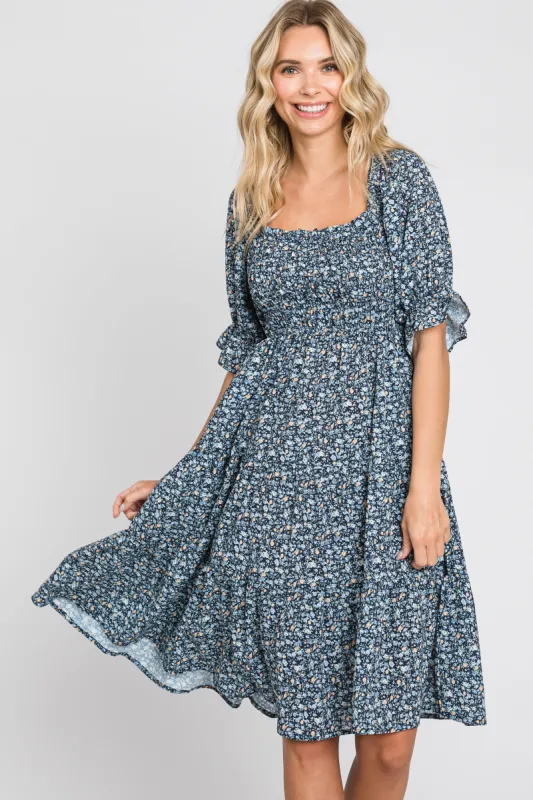 Black Floral Smocked Tiered Dress sold by Pinkblush