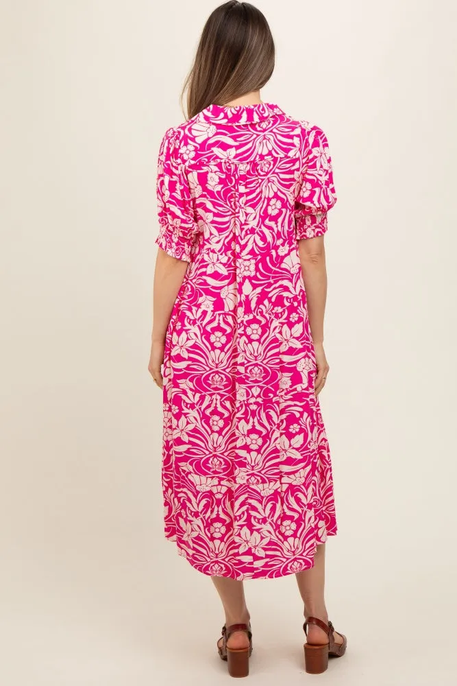 Fuchsia Floral V-Neck Tiered Maternity Midi Dress sold by Pinkblush product image thumbnail 4
