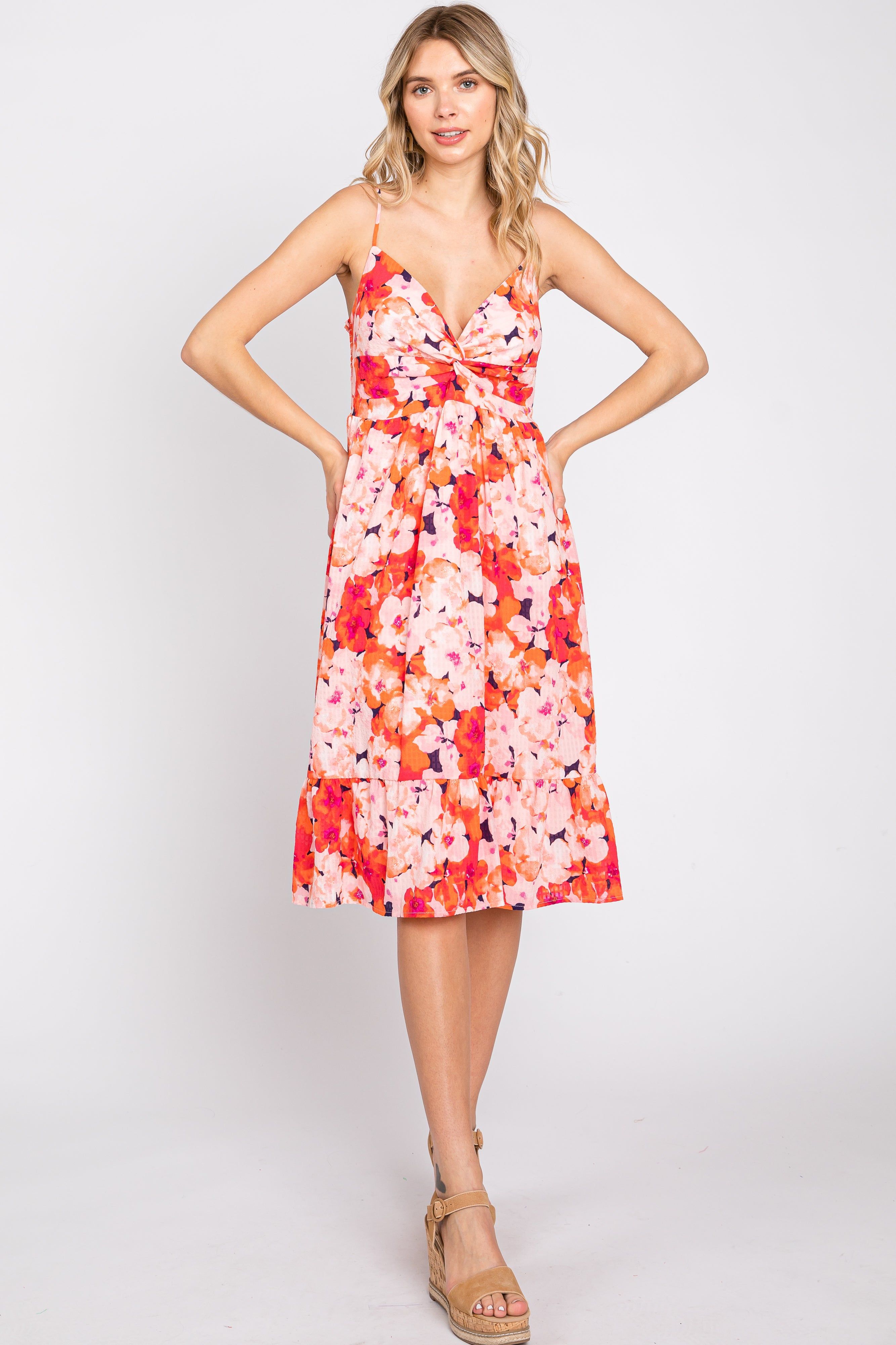 Fuchsia Floral Twist Front Maternity Midi Dress sold by Pinkblush product image thumbnail 5