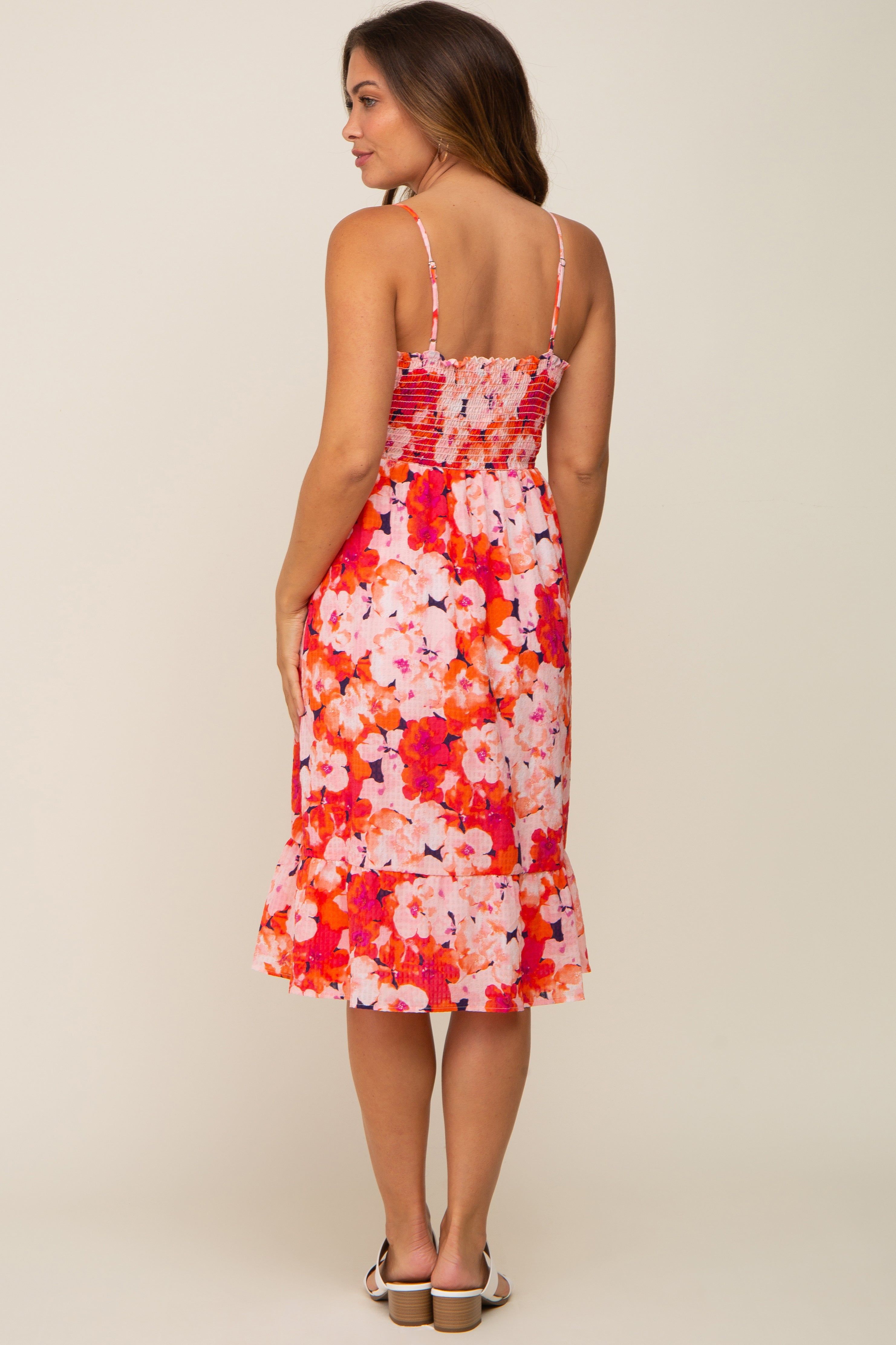 Fuchsia Floral Twist Front Maternity Midi Dress sold by Pinkblush product image thumbnail 3