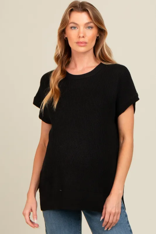 Black Dolman Short Sleeve Side Slit Maternity Sweater Top sold by Pinkblush