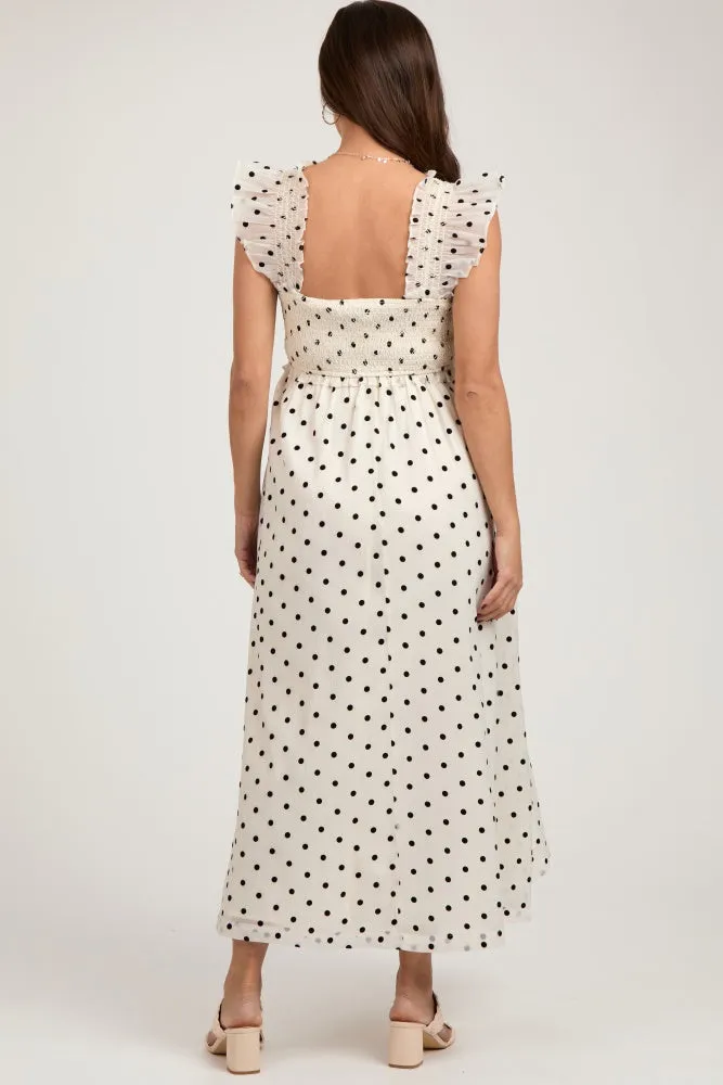 Ivory Polka Dot Smocked Maternity Midi Dress sold by Pinkblush product image thumbnail 3