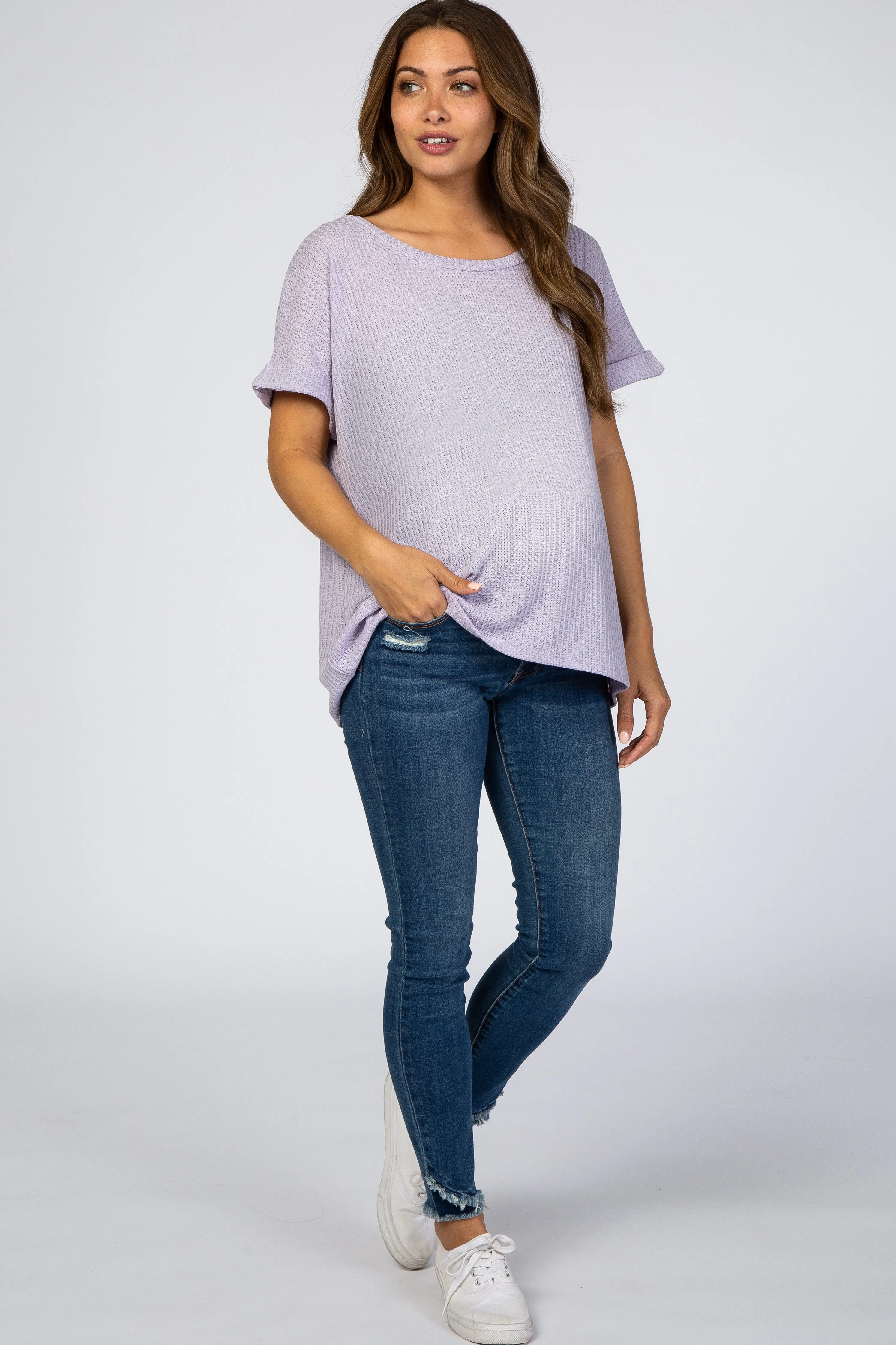 Lavender Boxy Waffle Knit Maternity Top sold by Pinkblush product image thumbnail 4
