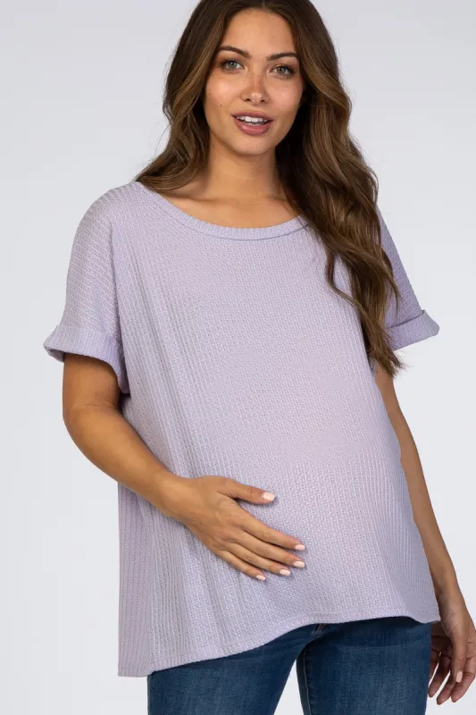 Lavender Boxy Waffle Knit Maternity Top sold by Pinkblush