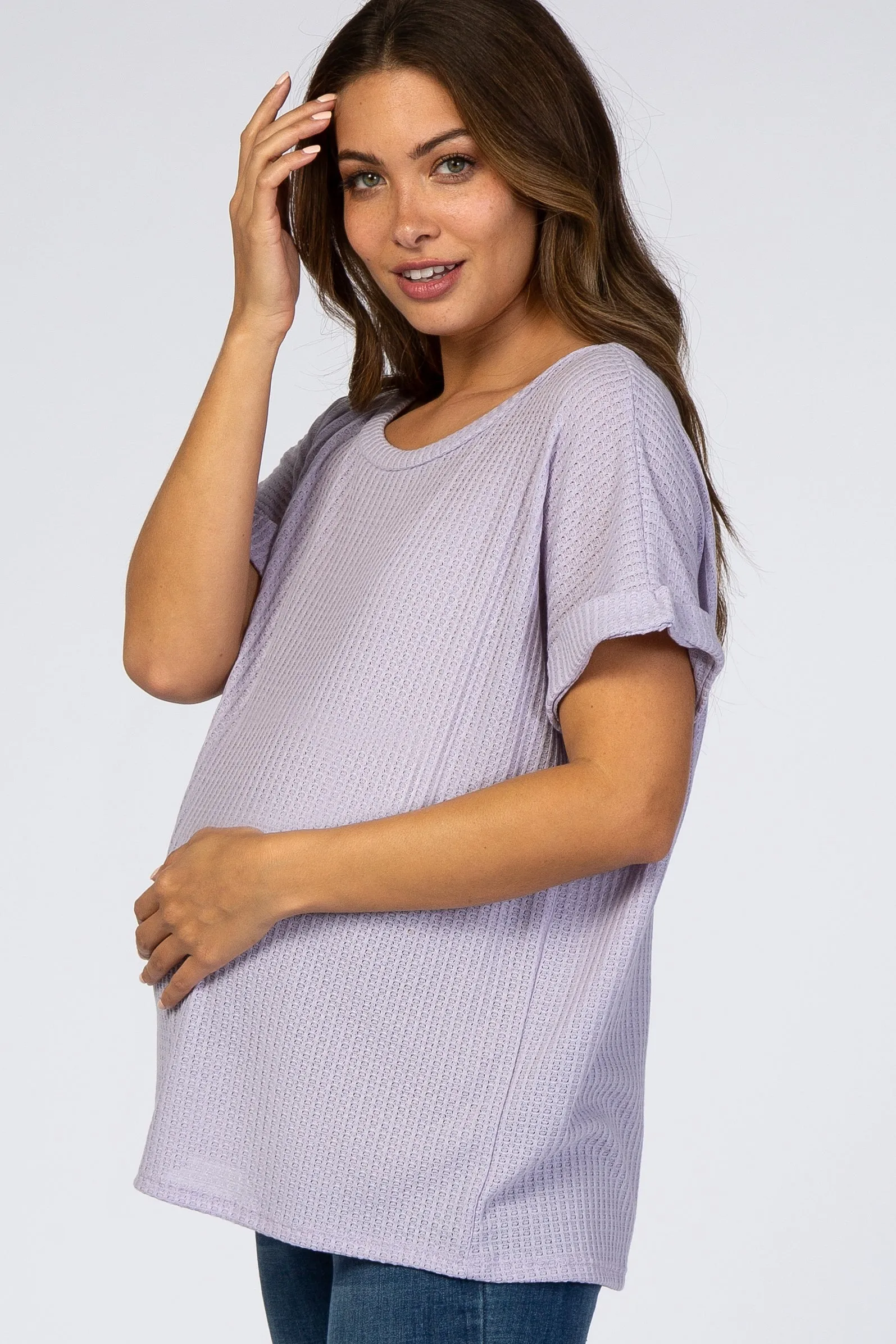 Lavender Boxy Waffle Knit Maternity Top sold by Pinkblush product image thumbnail 2