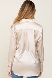 Beige Satin Button Down Long Sleeve Maternity Top sold by Pinkblush