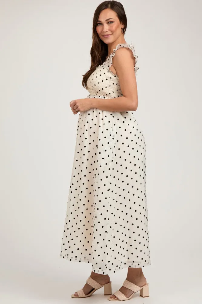 Ivory Polka Dot Smocked Maternity Midi Dress sold by Pinkblush product image thumbnail 2
