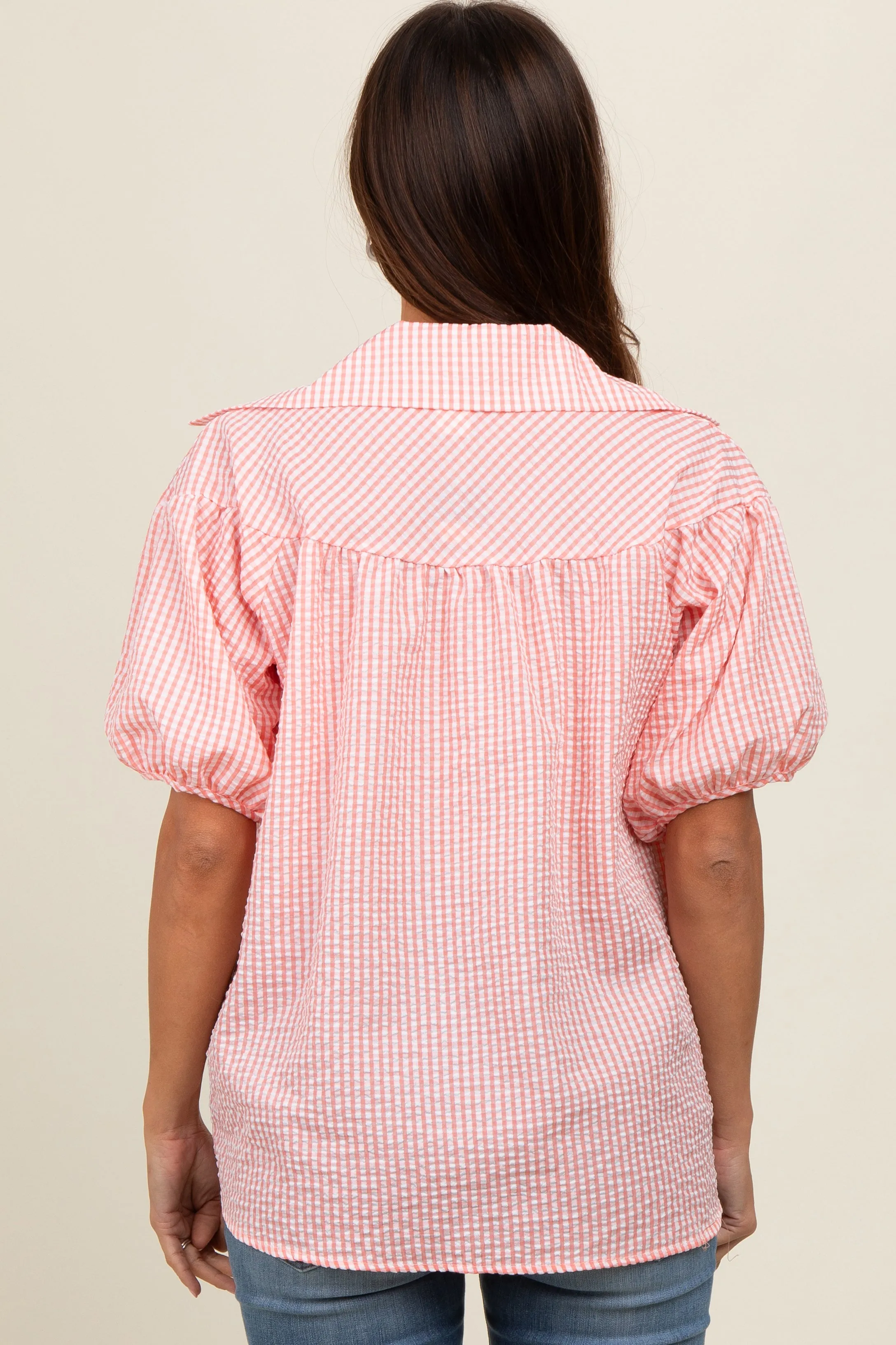 Peach Plaid Button Down Maternity Top sold by Pinkblush product image thumbnail 3