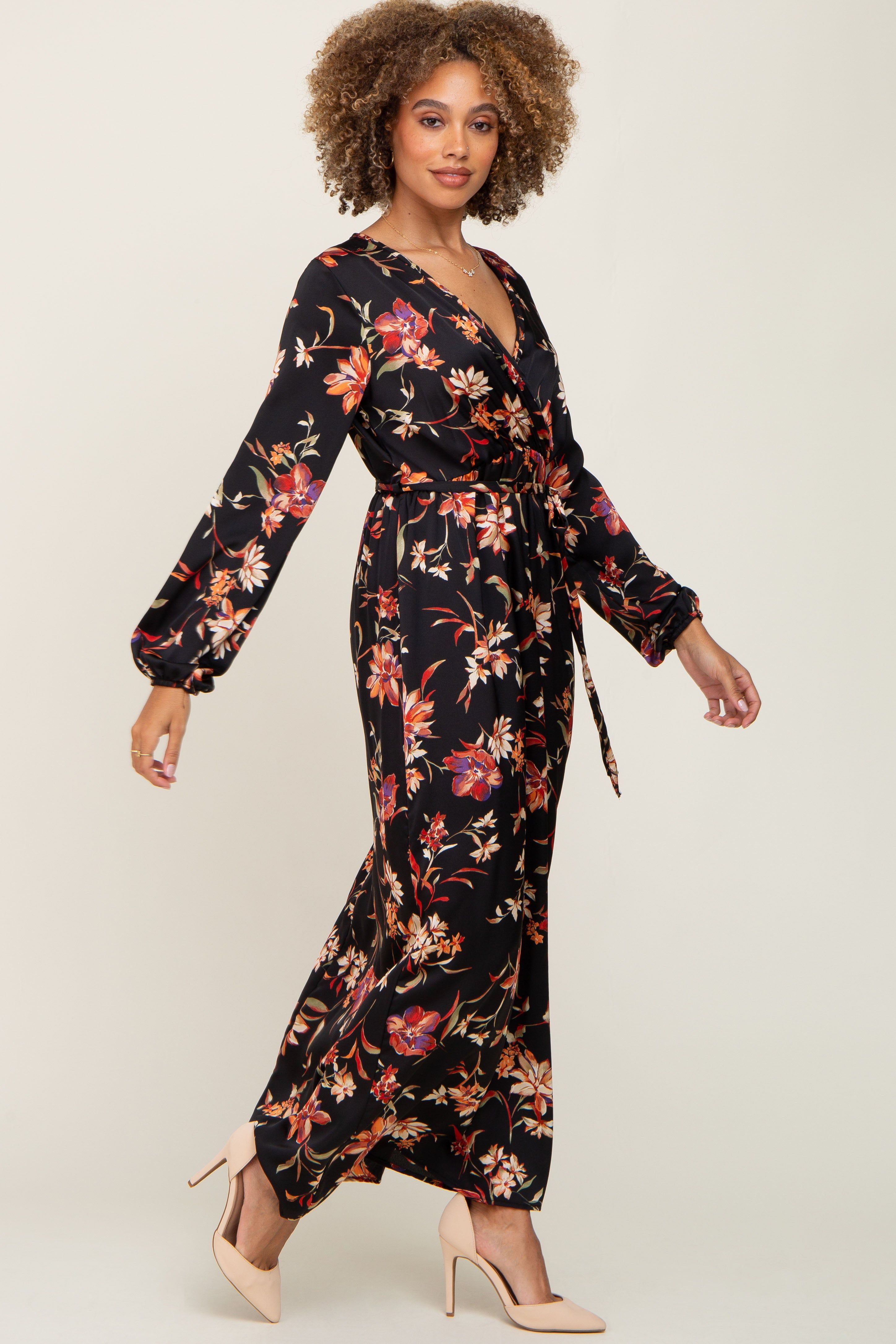 Black Floral Wrap Maxi Dress sold by Pinkblush product image thumbnail 2