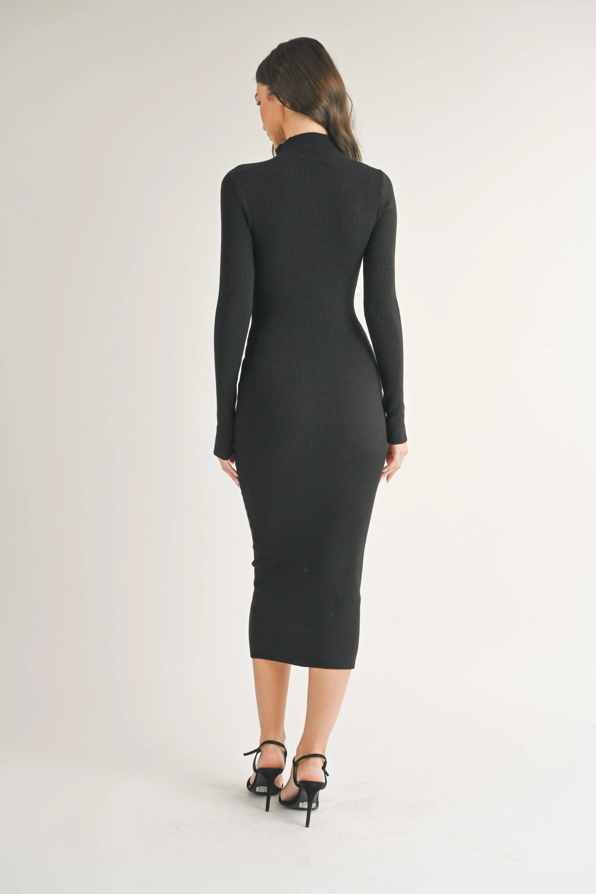 Black Mock Neck Long Sleeve Midi Dress sold by Pinkblush product image thumbnail 4