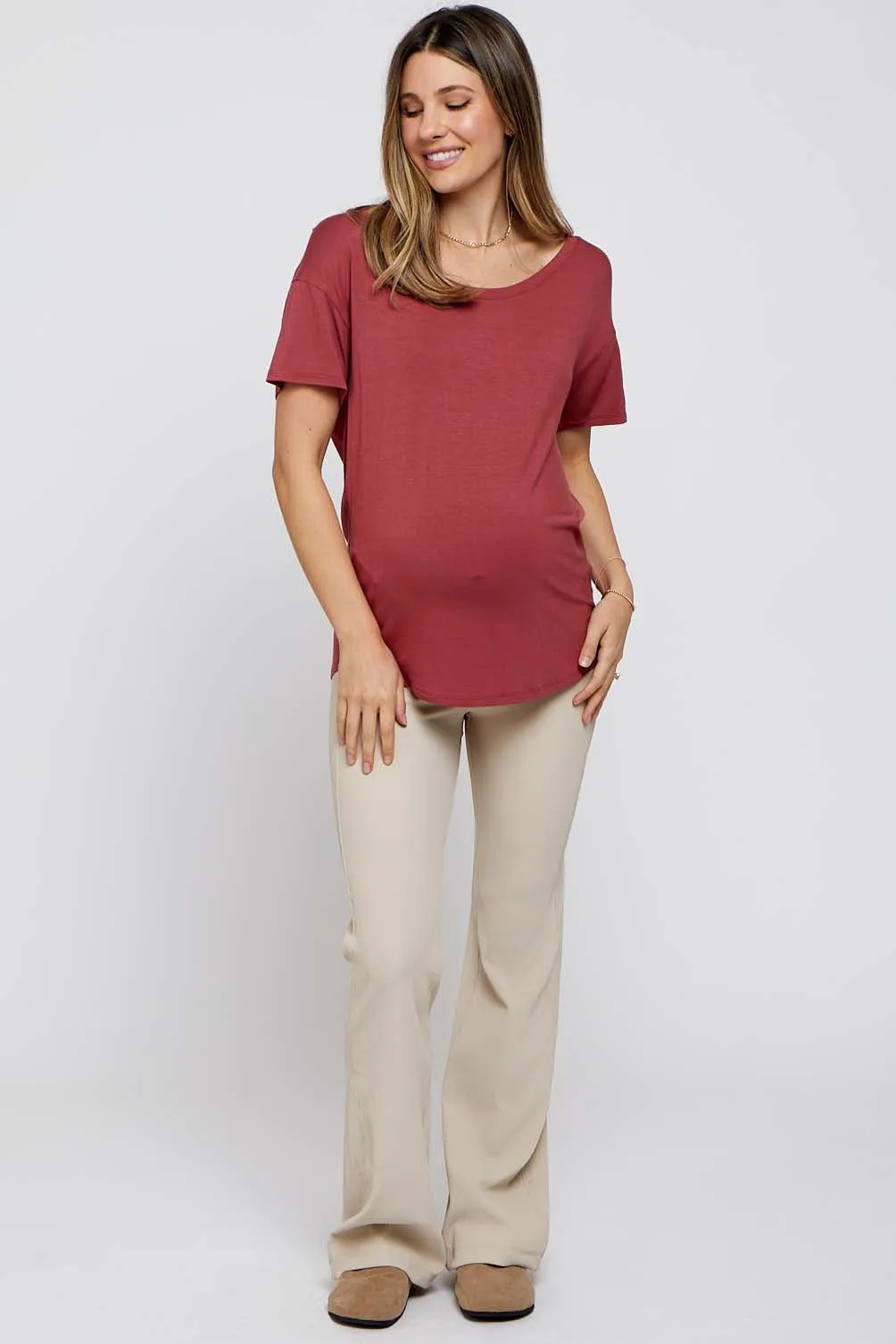 Rust Scoop Neck Basic Maternity Tee sold by Pinkblush product image thumbnail 4