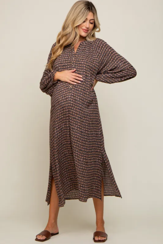 Charcoal Button Down 3/4 Sleeve Maternity Midi Dress sold by Pinkblush