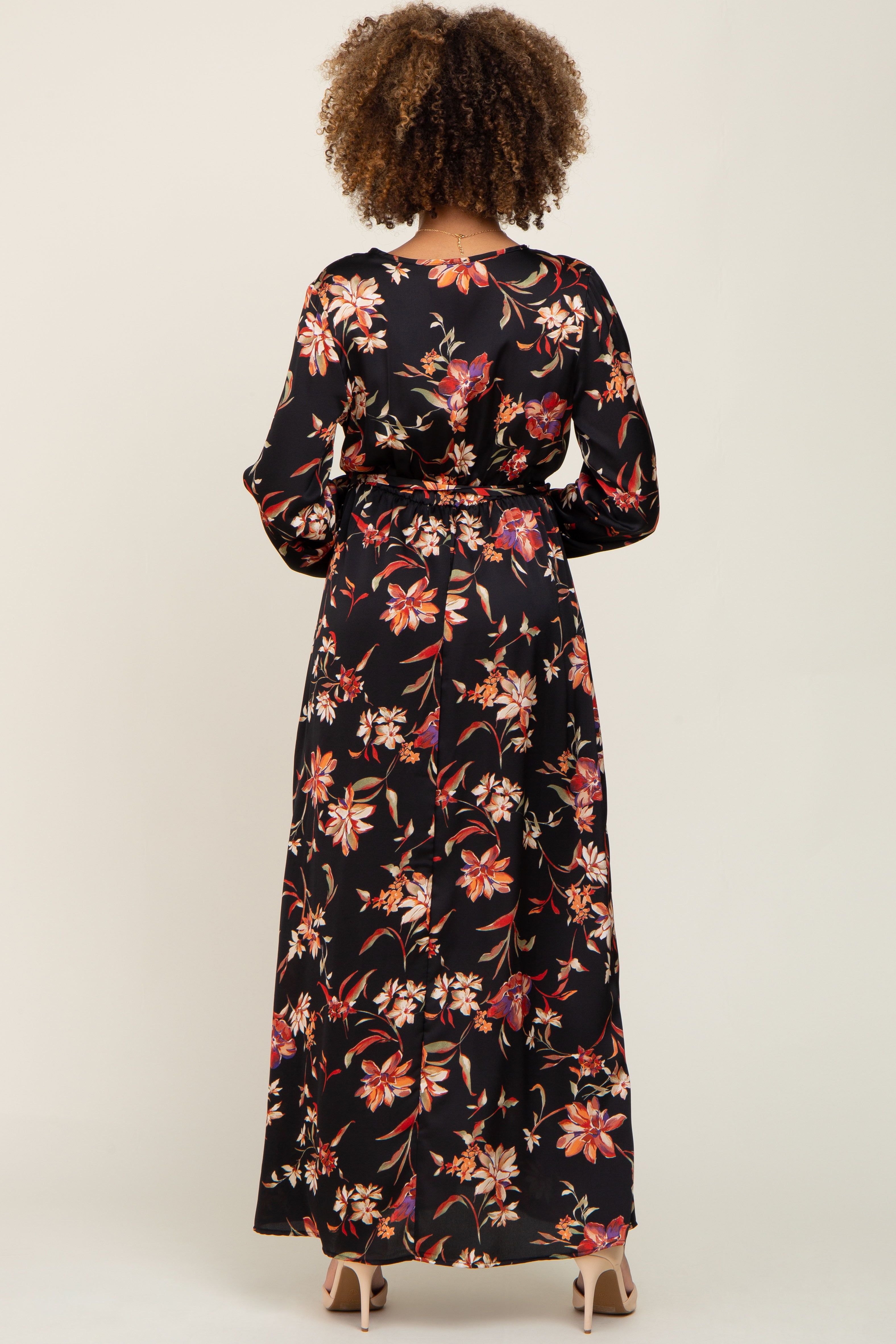 Black Floral Wrap Maxi Dress sold by Pinkblush product image thumbnail 3