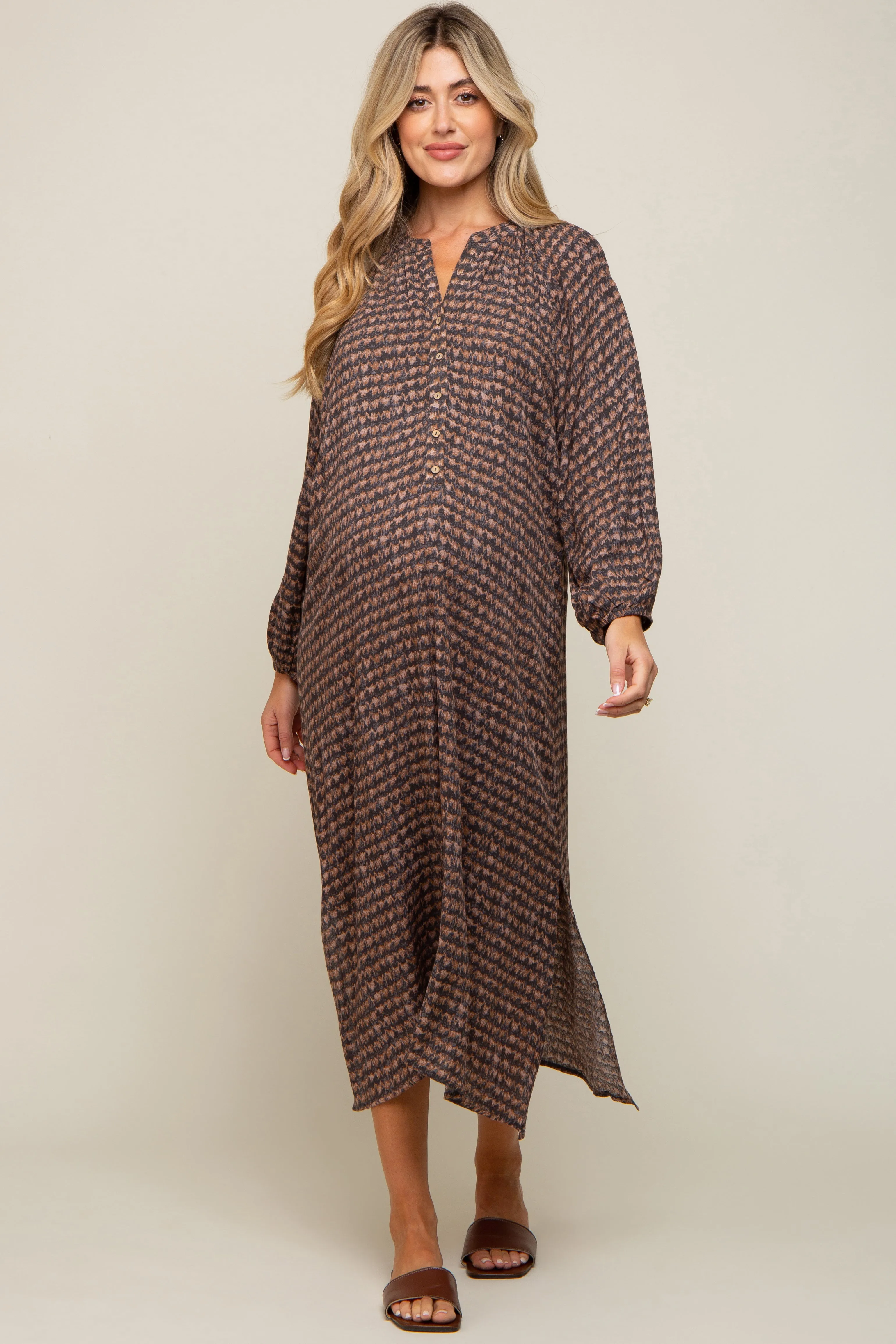 Charcoal Button Down 3/4 Sleeve Maternity Midi Dress sold by Pinkblush product image thumbnail 2