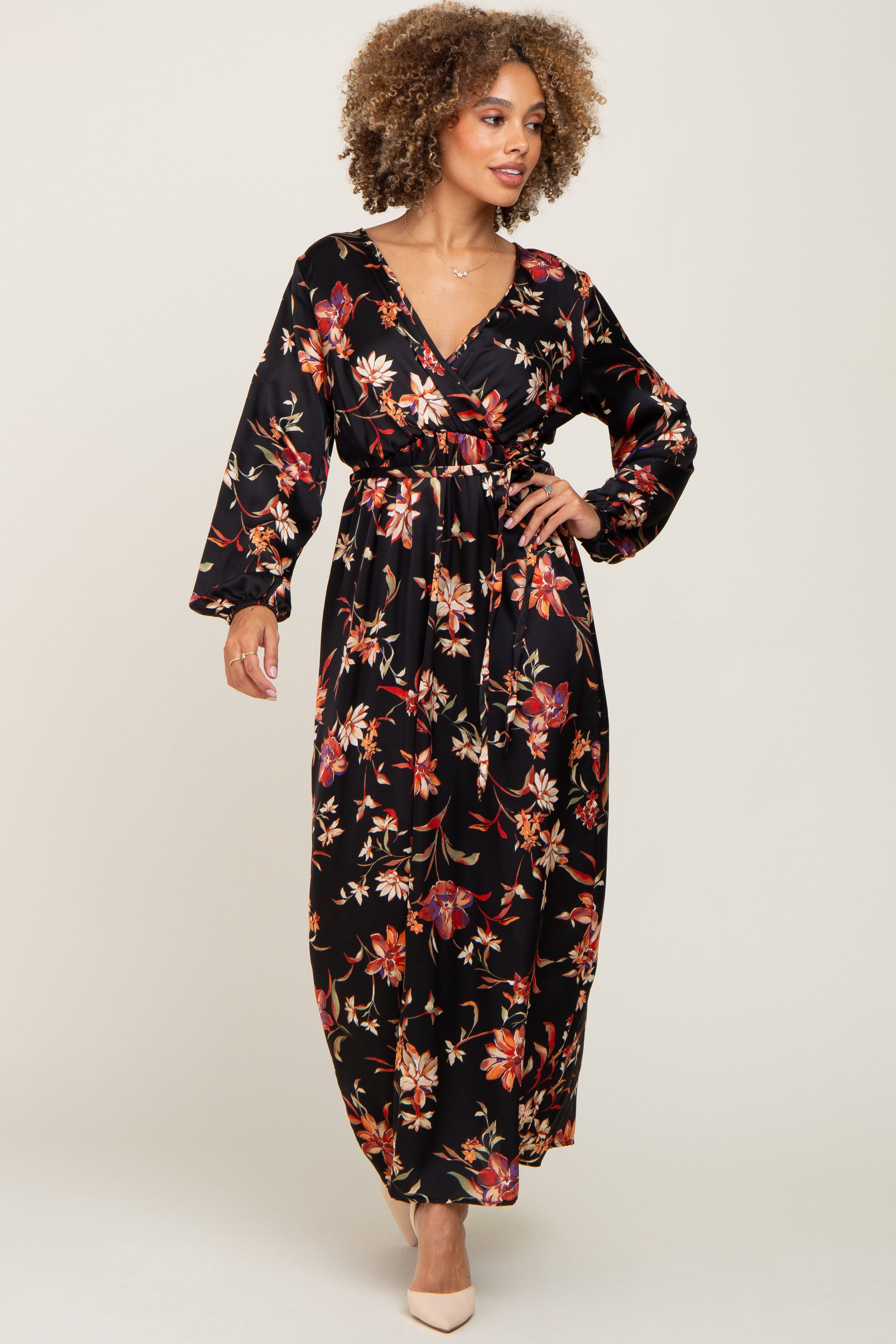 Black Floral Wrap Maxi Dress sold by Pinkblush product image thumbnail 4