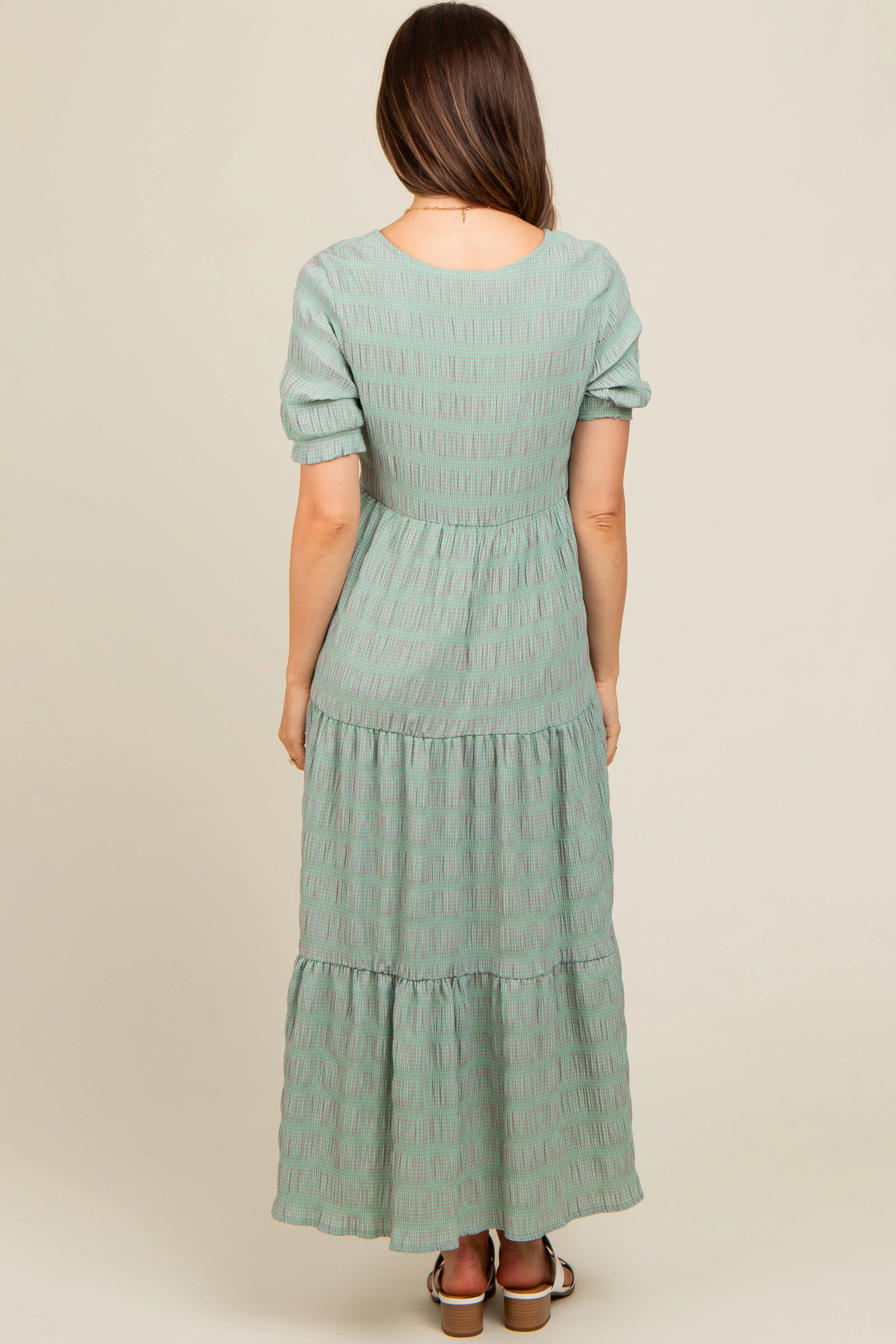 Light Olive Textured Tiered Maternity Maxi Dress sold by Pinkblush product image thumbnail 4