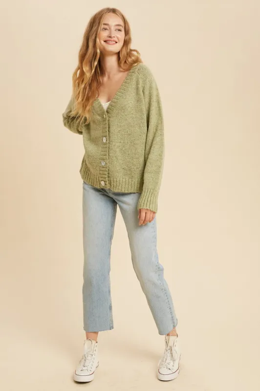 Sage Melange Boyfriend Cardigan sold by Pinkblush