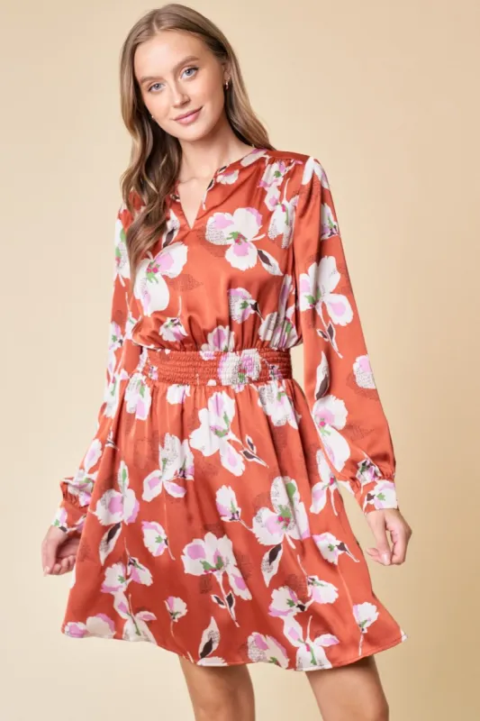 Rust Smocked Waist Shirred Dress sold by Pinkblush