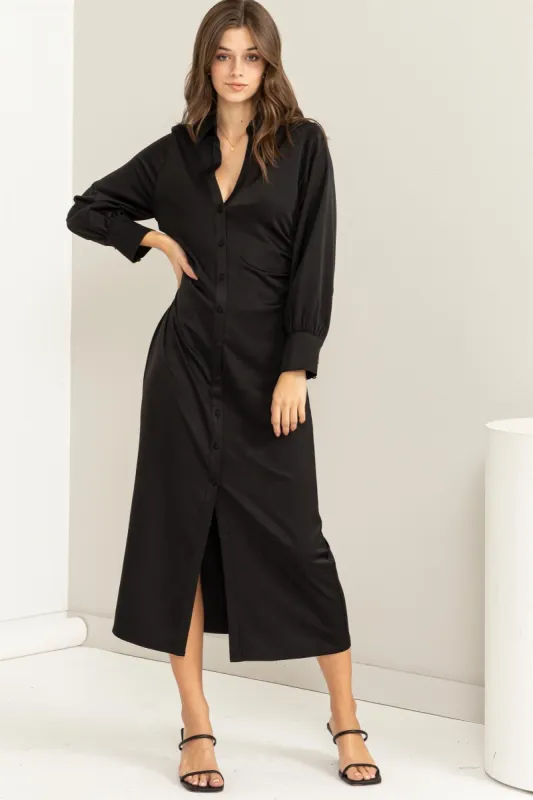 Black Button-Up Midi Dress sold by Pinkblush