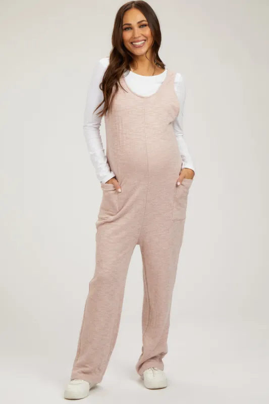 Light Pink Scoop Neck Sleeveless Maternity Jumpsuit sold by Pinkblush