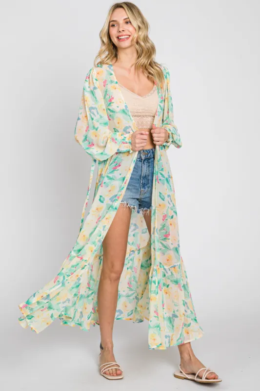 Lime Floral Chiffon Ruffle Hem Cover-Up sold by Pinkblush