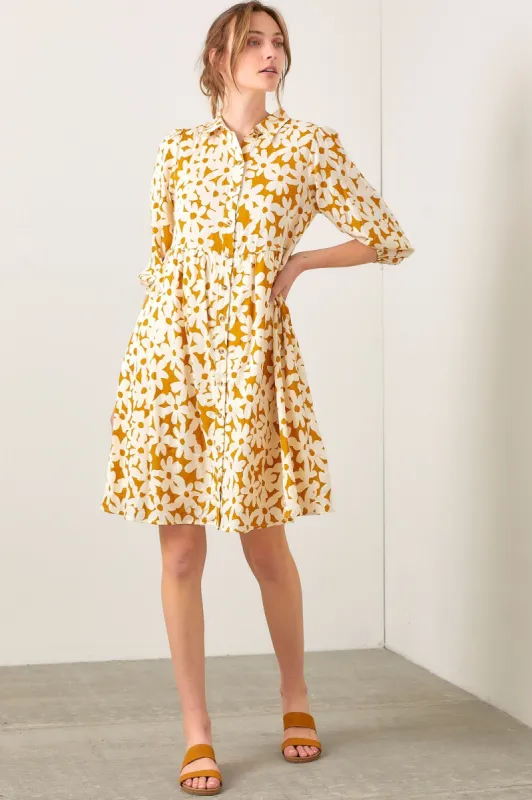 Camel Floral Button Down Dress sold by Pinkblush