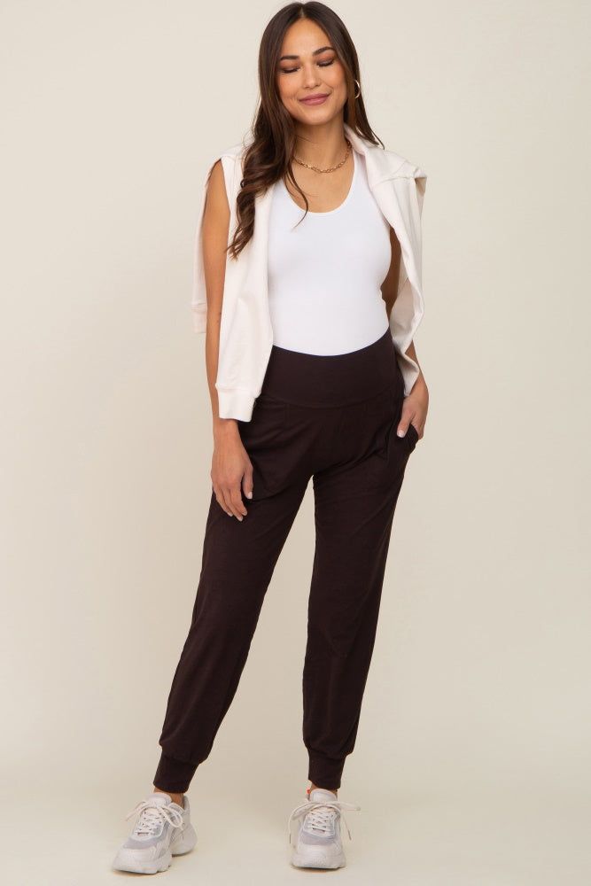 Brown Maternity Joggers sold by Pinkblush