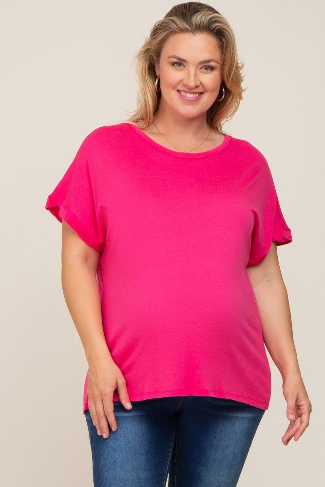 Fuchsia Short Sleeve Plus Maternity Top sold by Pinkblush