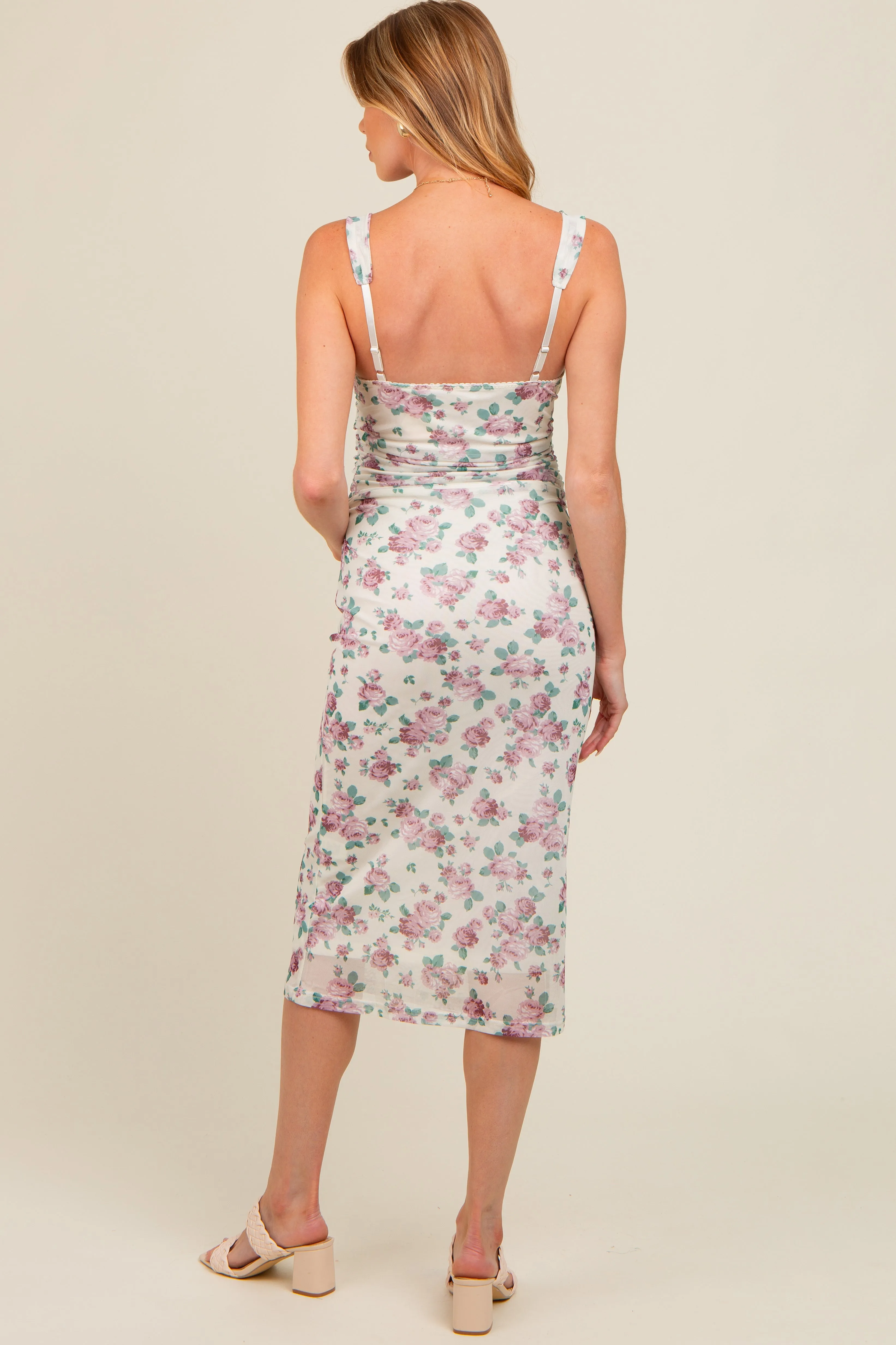 Cream Floral Mesh Lace Top Maternity Dress sold by Pinkblush product image thumbnail 4