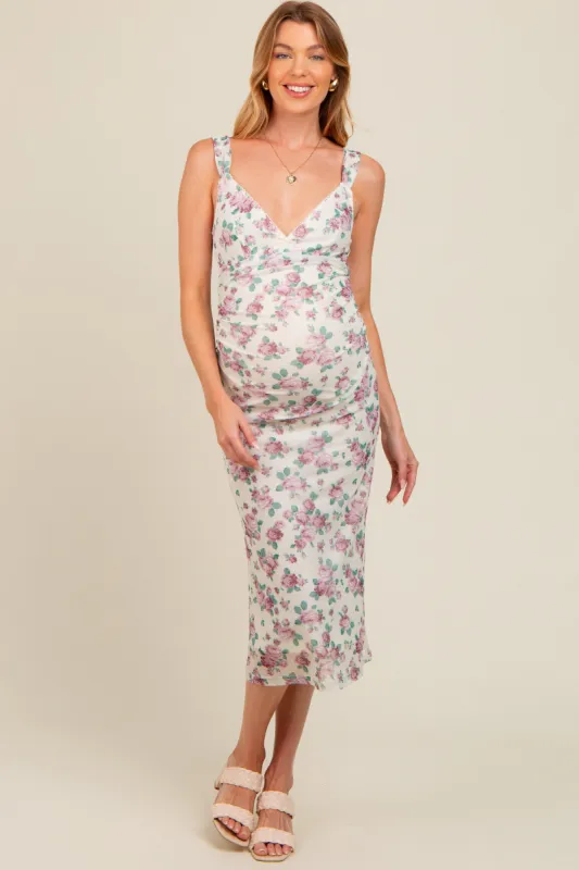 Cream Floral Mesh Lace Top Maternity Dress sold by Pinkblush