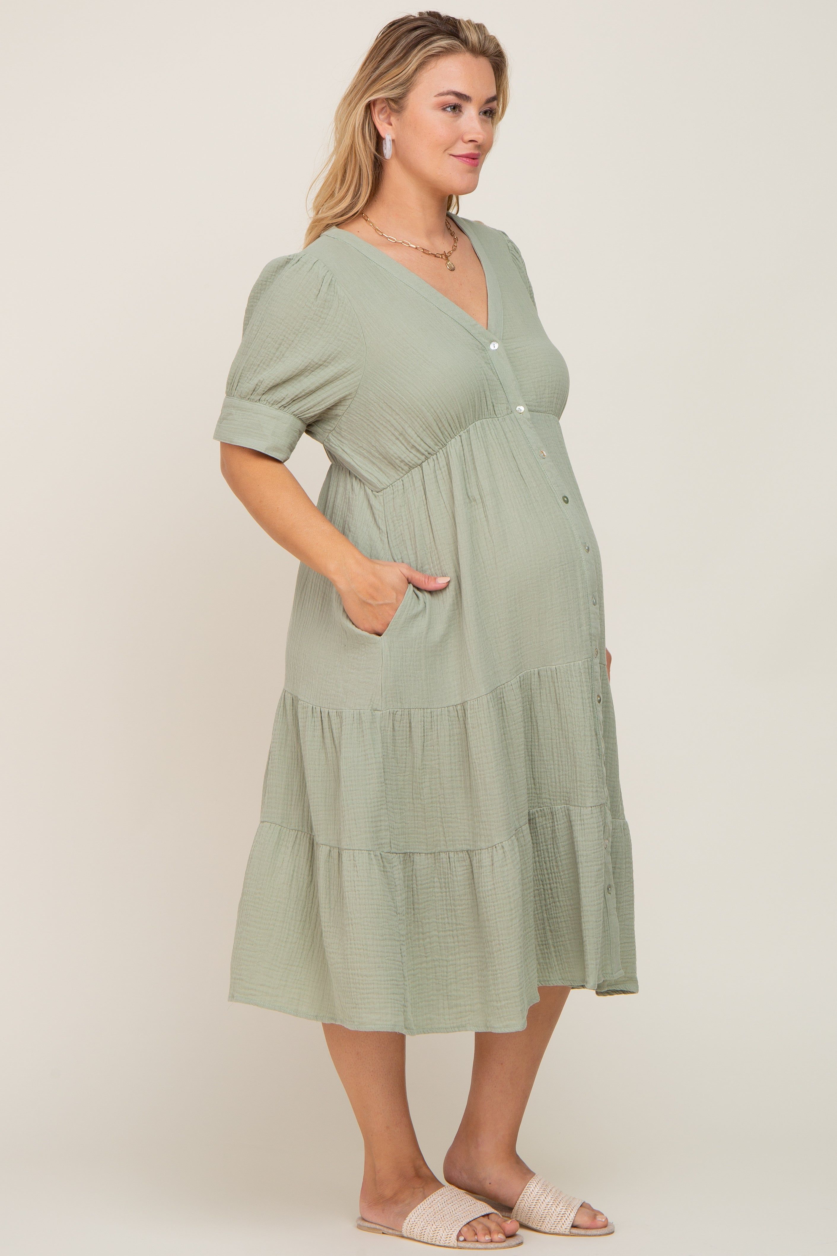 Mint Button Down Short Sleeve Plus Maternity Dress sold by Pinkblush product image thumbnail 2