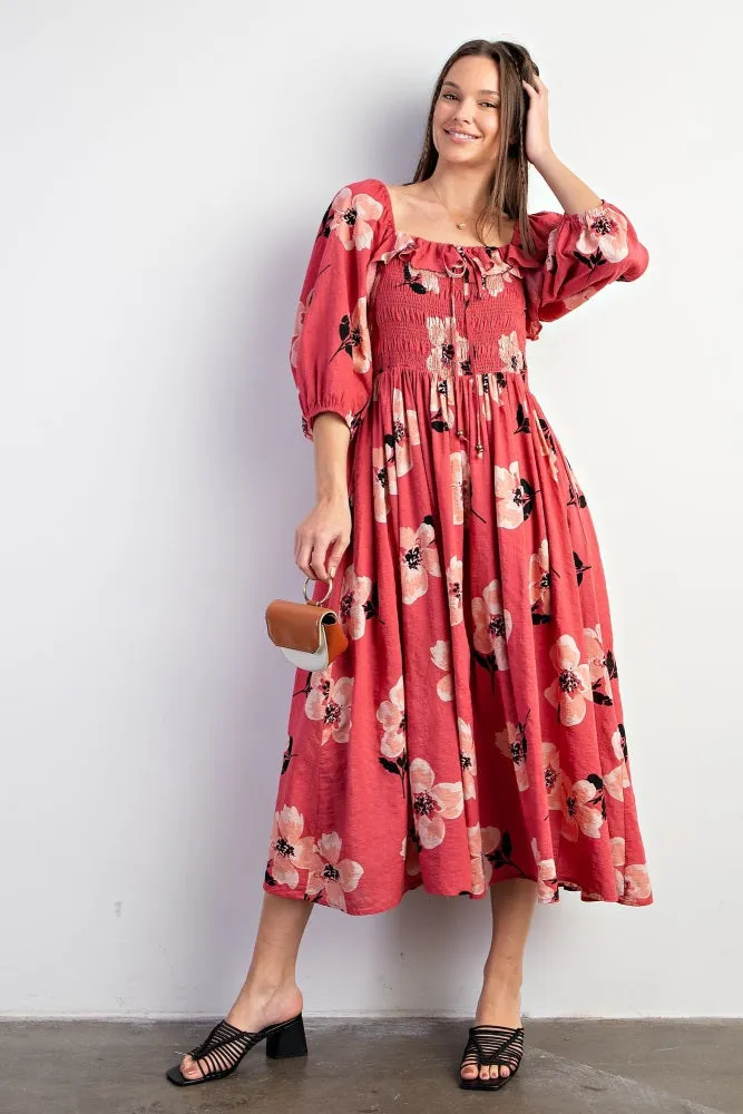 Red Floral Smocked Maternity Midi Dress sold by Pinkblush product image thumbnail 5