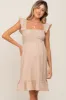 Taupe Textured Sleeveless Smocked Maternity Dress sold by Pinkblush