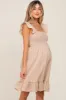 Taupe Textured Sleeveless Smocked Maternity Dress sold by Pinkblush