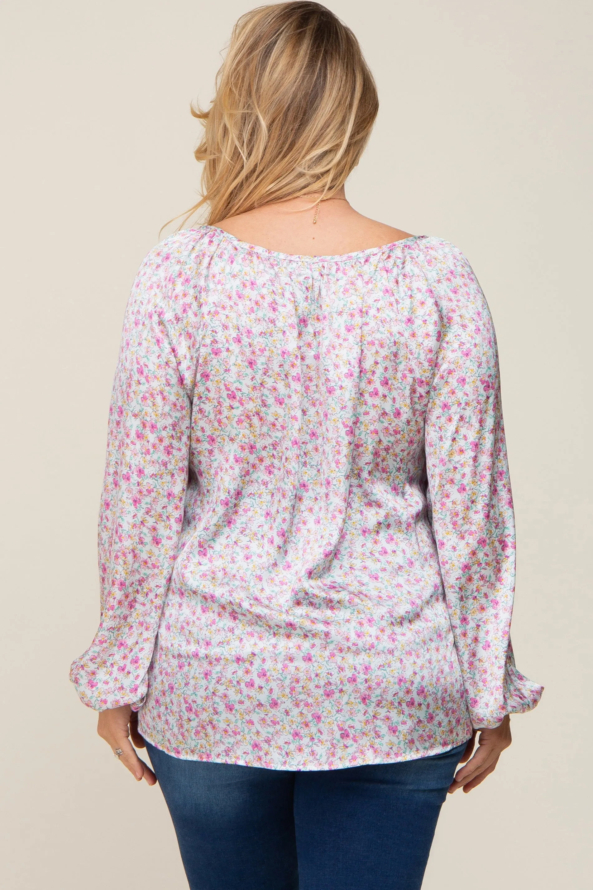 White Micro Floral Plus Maternity Blouse sold by Pinkblush product image thumbnail 3