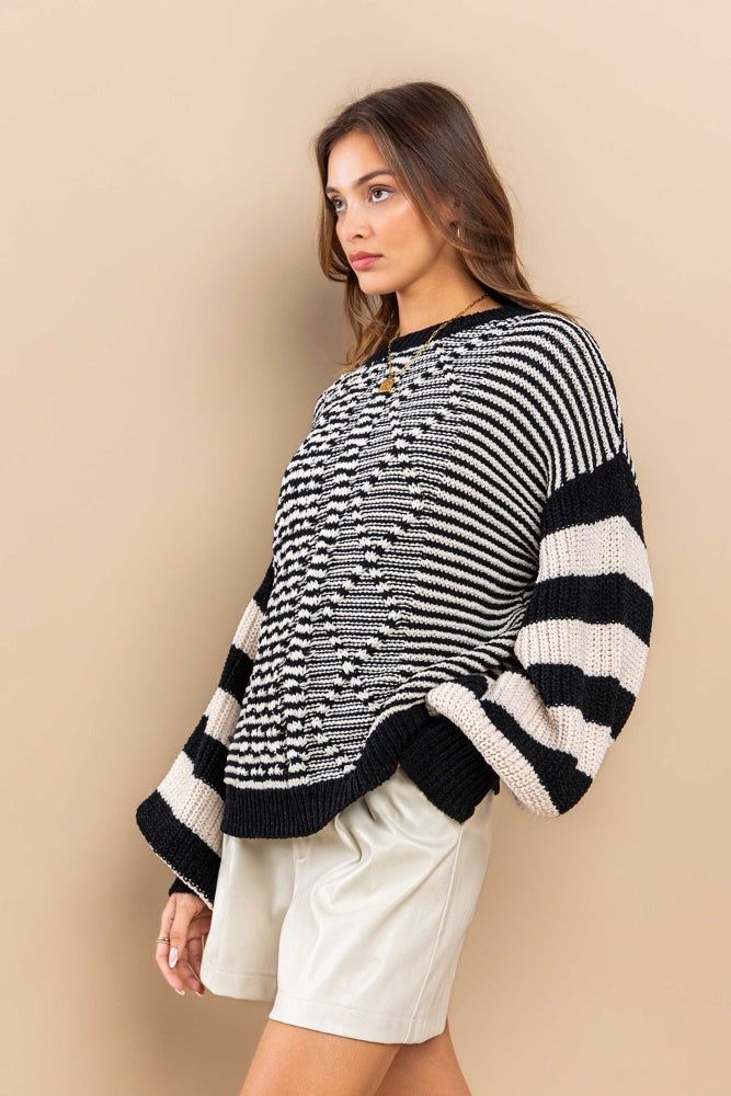 Black White Striped Twist Balloon Sweater sold by Pinkblush product image thumbnail 2