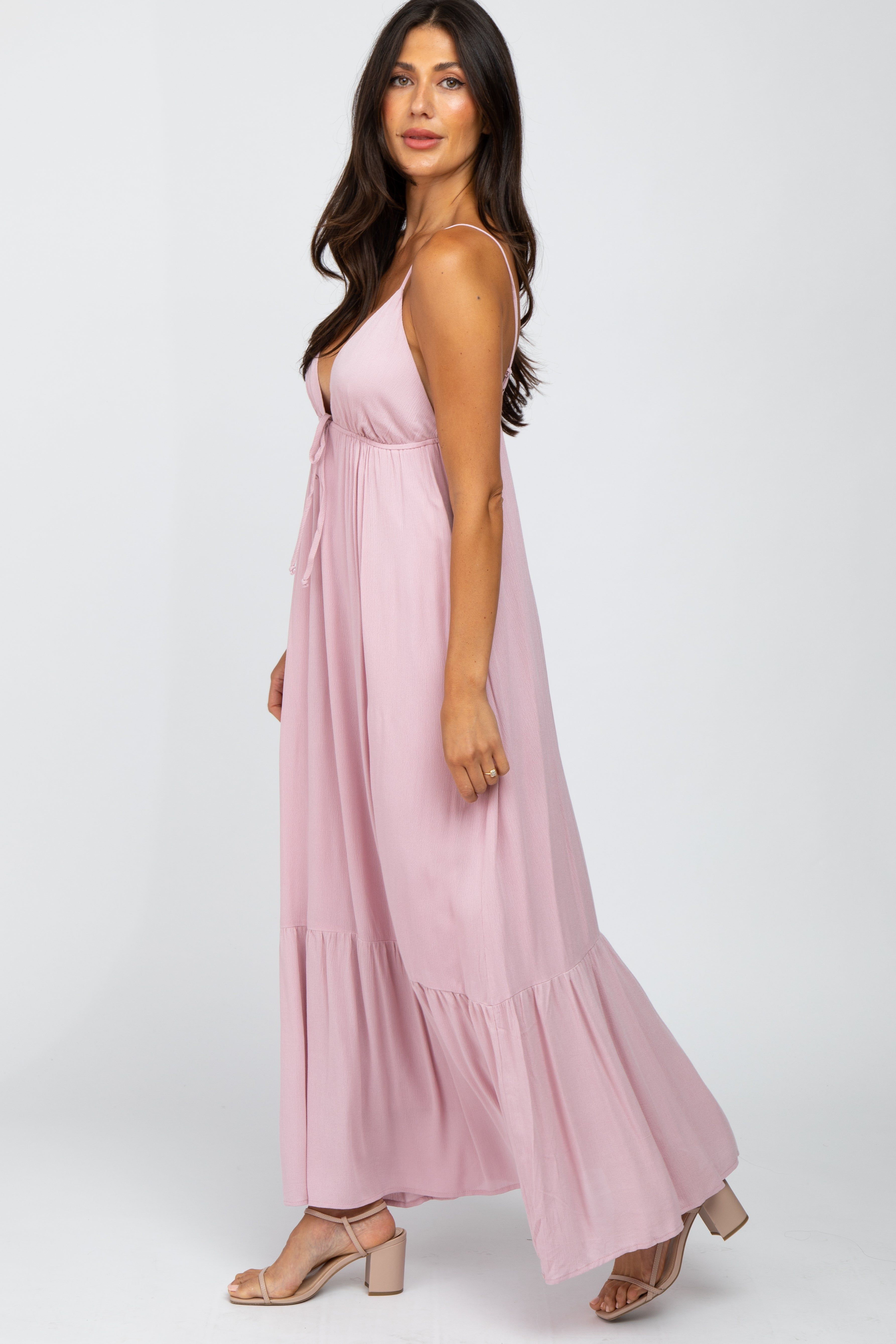 Light Pink Deep V-Neckline Maxi Dress sold by Pinkblush product image thumbnail 2