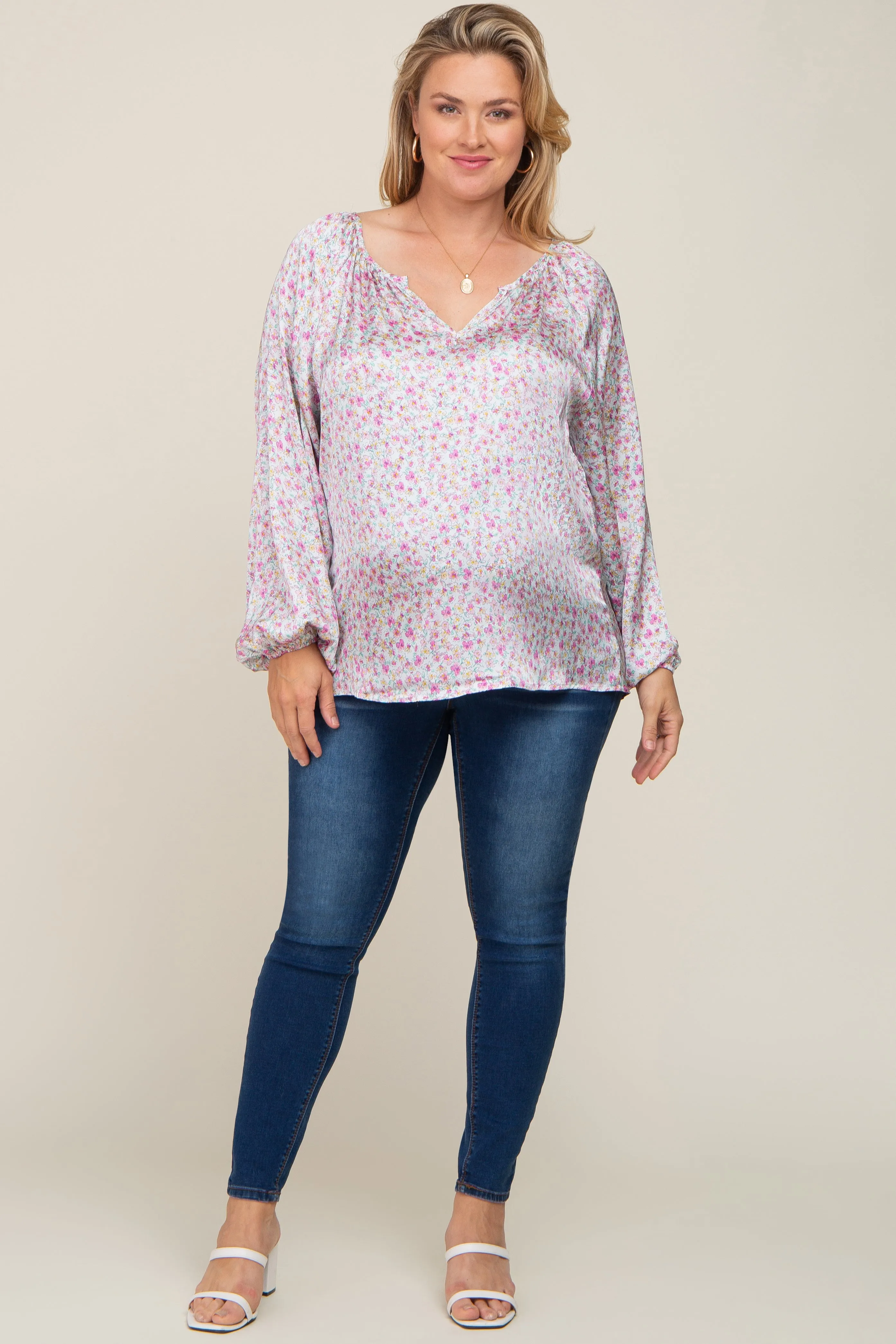 White Micro Floral Plus Maternity Blouse sold by Pinkblush product image thumbnail 4