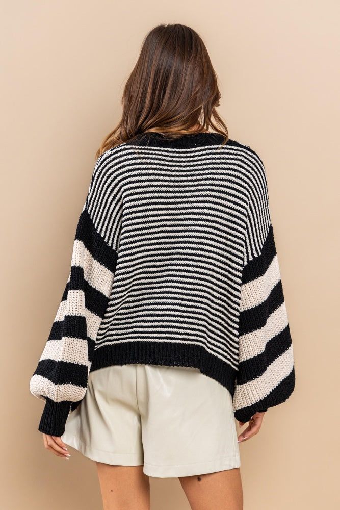 Black White Striped Twist Balloon Sweater sold by Pinkblush product image thumbnail 3